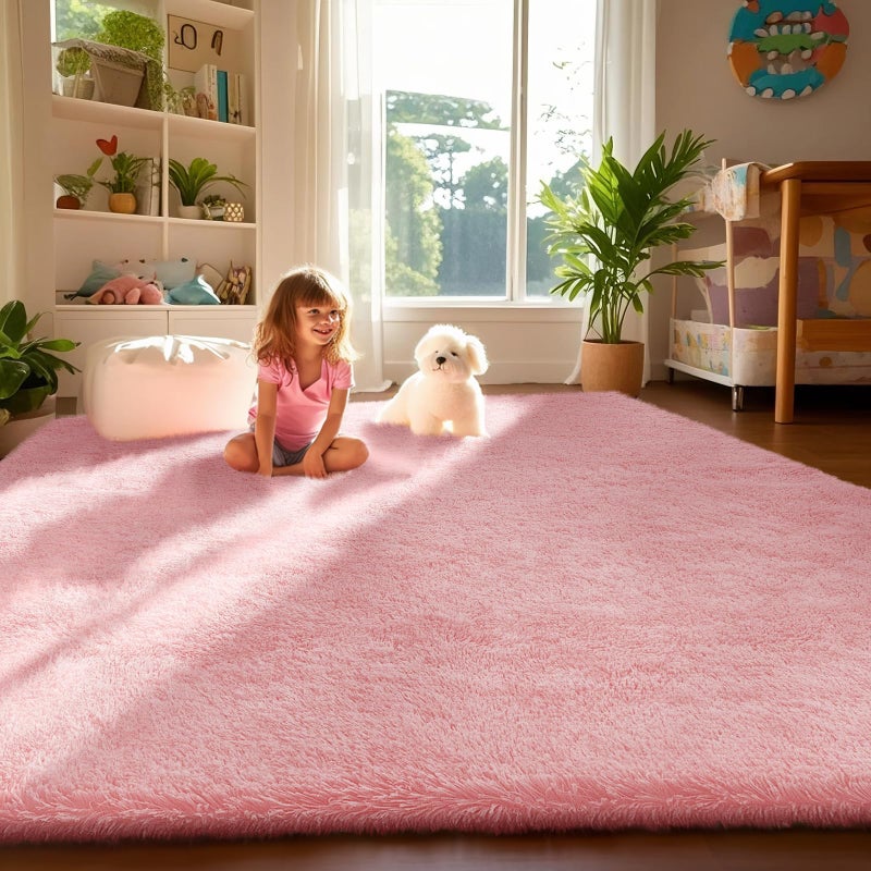 Ophanie Pink Rug for Bedroom Girls, Kids Fluffy Kawaii Fuzzy Furry Shag Area Rug, Cute Plush Soft Shaggy Bedside Indoor Floor 4x6 Carpet for Teen Nursery Dorm Home Room Decor Aesthetic - Image 1